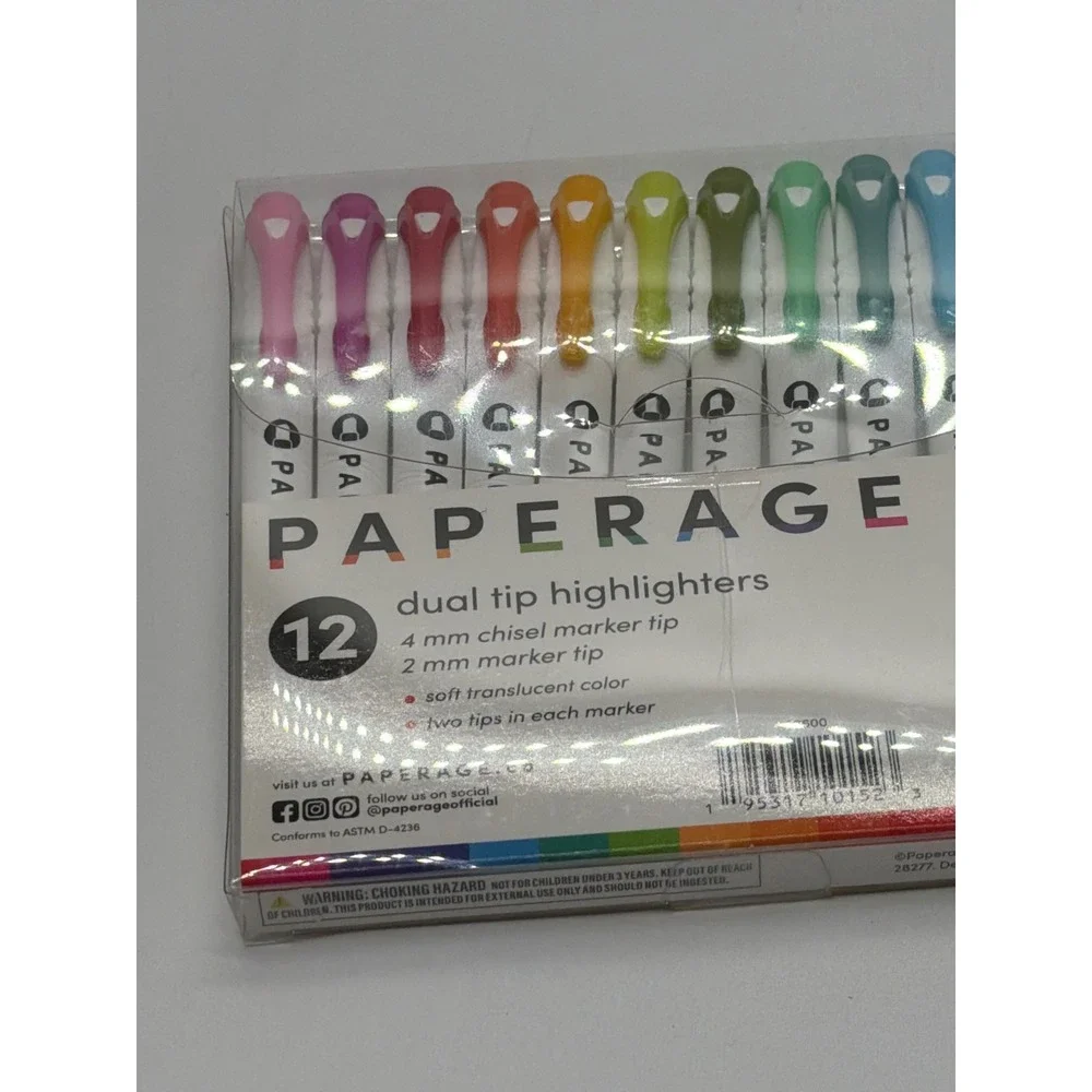 Paperage 12 Count Dual‎ Tip Highlighters Soft Translucent Colors 4mm 2mm 80600